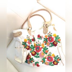 Anthropology Lucky Penny Purse Tote Bag. Cream With Floral